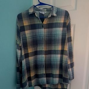 OLD NAVY Blue  Plaid  Long Sleeve Flannel Boyfriend Shirt Size L